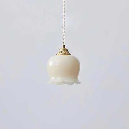 Luxora Cream Glass Flower Pendant Light, Brass Top Nordic Hanging Lamp