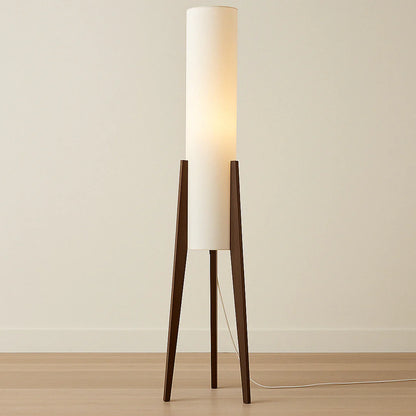 Solid Walnut Floor Lamp – Tripod Wood Base with Cylindrical Fabric Shade