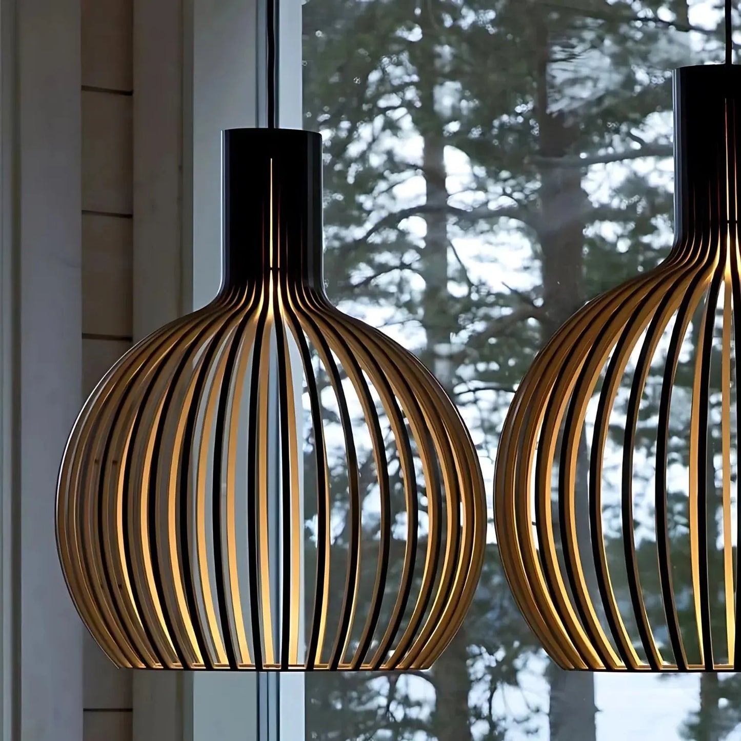 Wooden Pendant Lamp – Scandinavian Open Design with Warm Ambient E27 Lighting