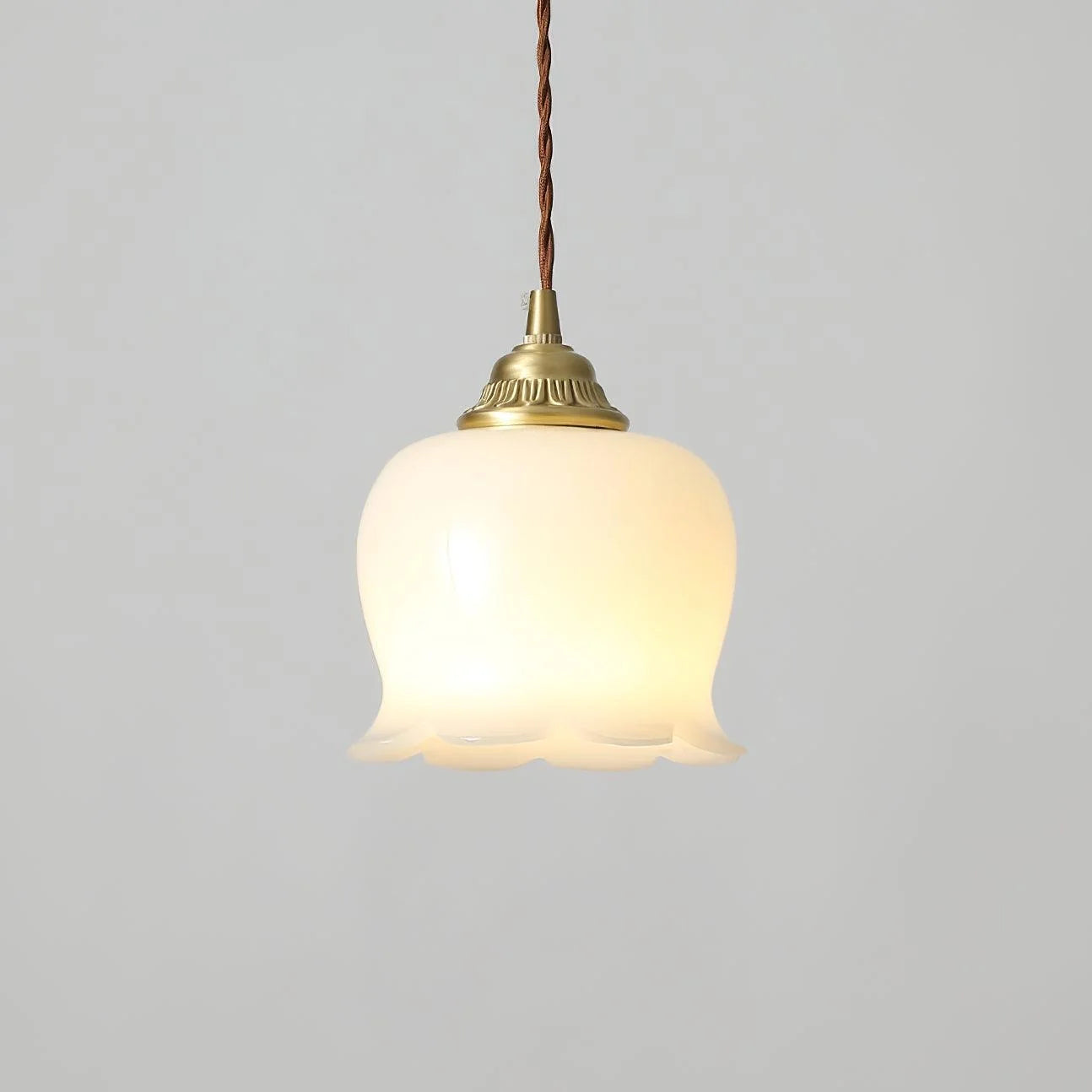 Luxora Cream Glass Flower Pendant Light, Brass Top Nordic Hanging Lamp