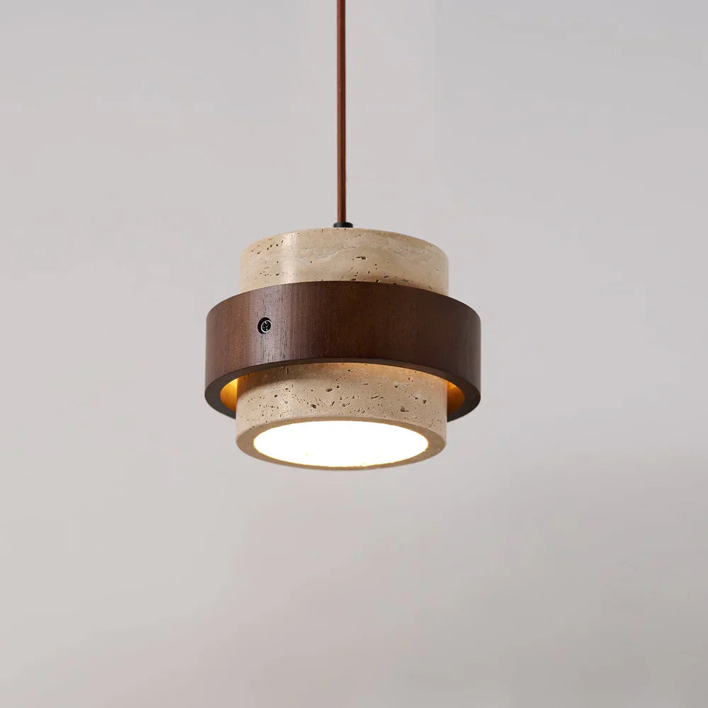 Travertine Stone Pendant Light with Walnut Accent Modern | Stonira