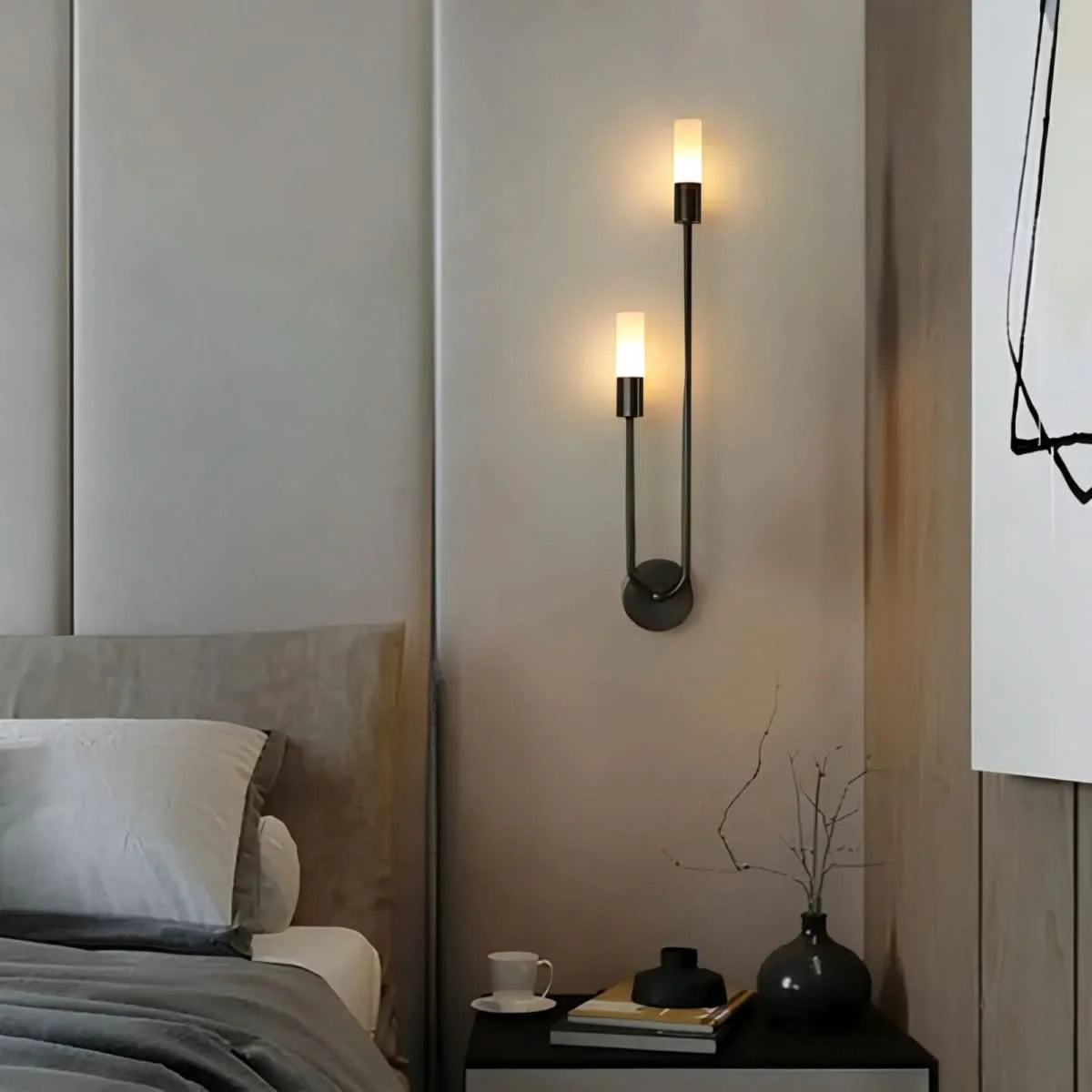 Modern Gold Wall Sconce – Dual Frosted Glass Lights
