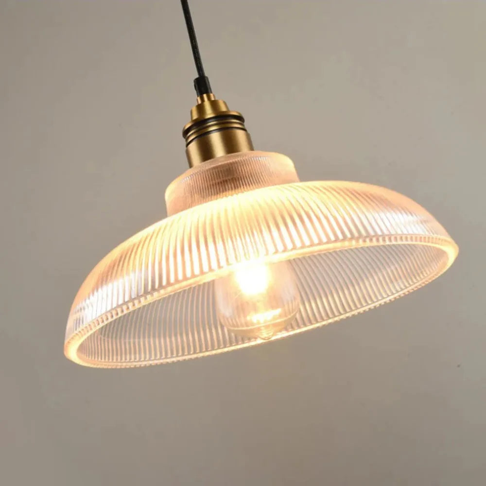 Retro Pendant Light with Ribbed Shade | Vintage Hanging Lamp for Dining & Living Room