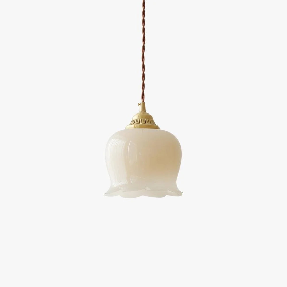 Luxora Cream Glass Flower Pendant Light, Brass Top Nordic Hanging Lamp