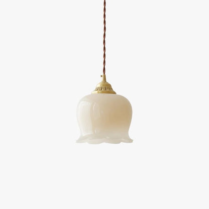 Luxora Cream Glass Flower Pendant Light, Brass Top Nordic Hanging Lamp