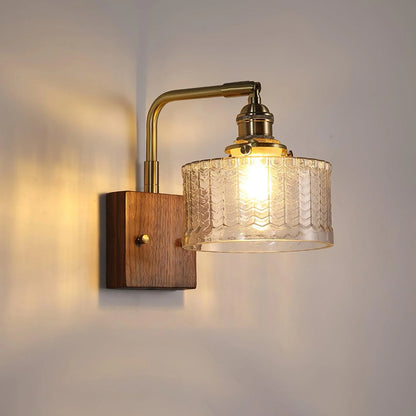 Camela Wall Lamp | Rustic Green Glass & Wood Sconce | Fish Scale Art Glass Lighting | E26/E27 LED or Incandescent | Living Room Bedroom Hallway