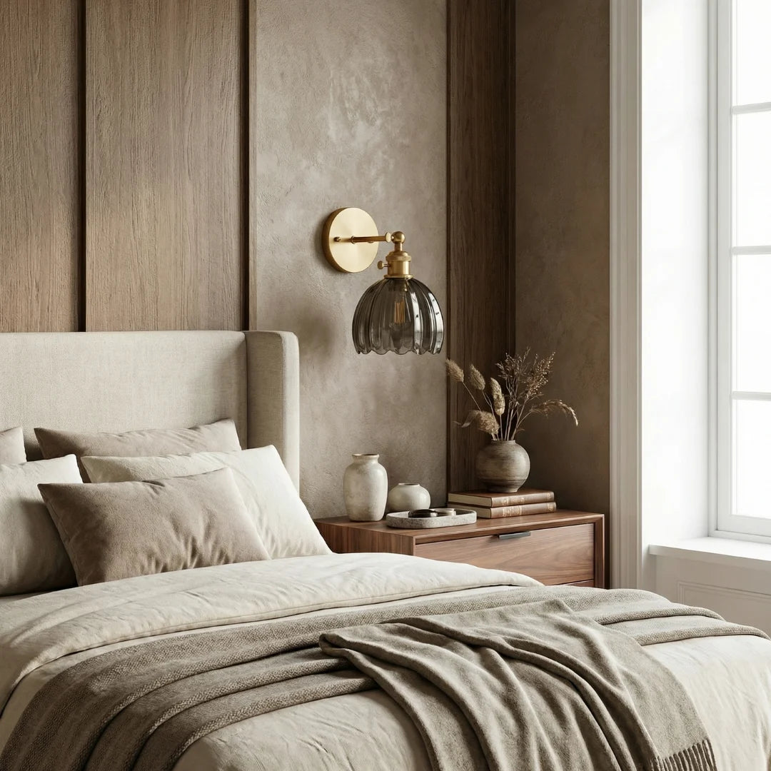 Lumen Collection | Wall Lamp with Tulip Glass Shade & Adjustable Head | Elegant Wall Light for Cozy Ambiance