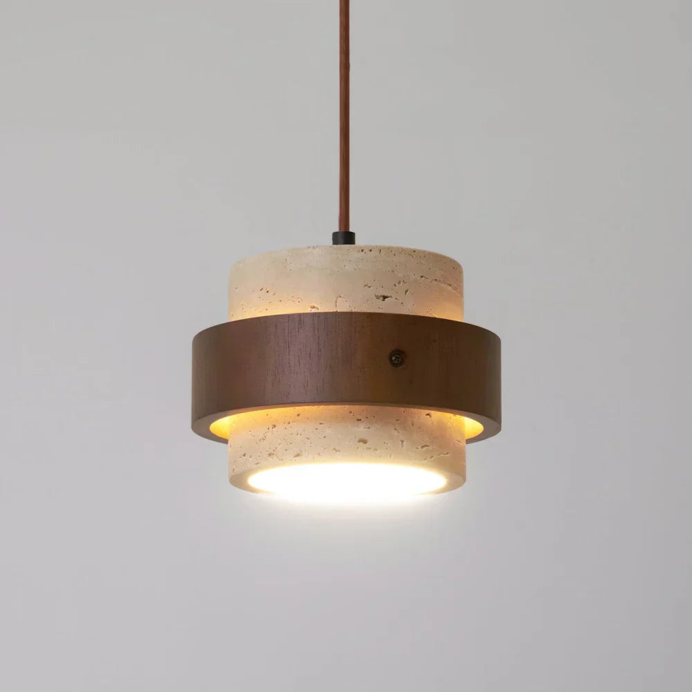 Travertine Stone Pendant Light with Walnut Accent Modern | Stonira
