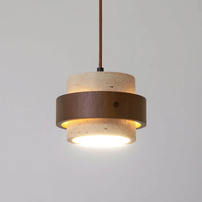 Travertine Stone Pendant Light with Walnut Accent Modern | Stonira