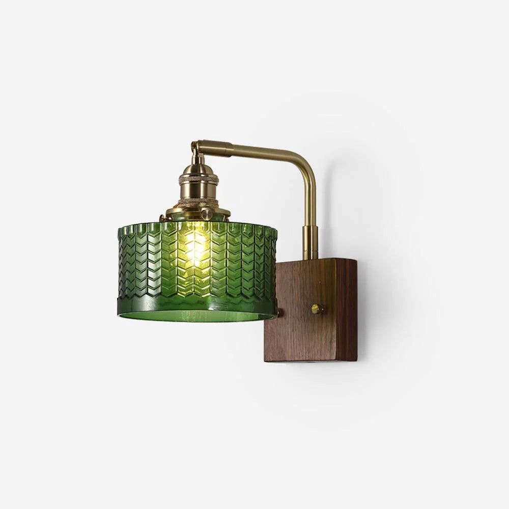 Camela Wall Lamp | Rustic Green Glass & Wood Sconce | Fish Scale Art Glass Lighting | E26/E27 LED or Incandescent | Living Room Bedroom Hallway