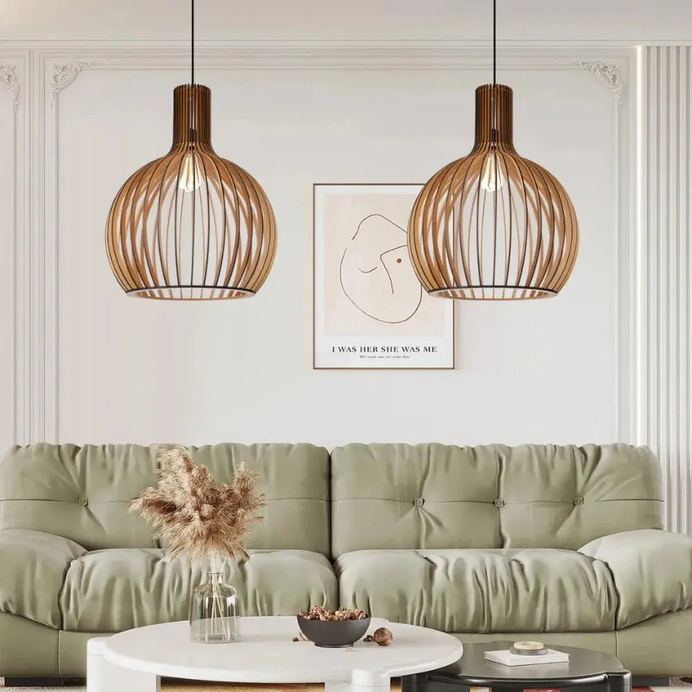 Wooden Pendant Lamp – Scandinavian Open Design with Warm Ambient E27 Lighting