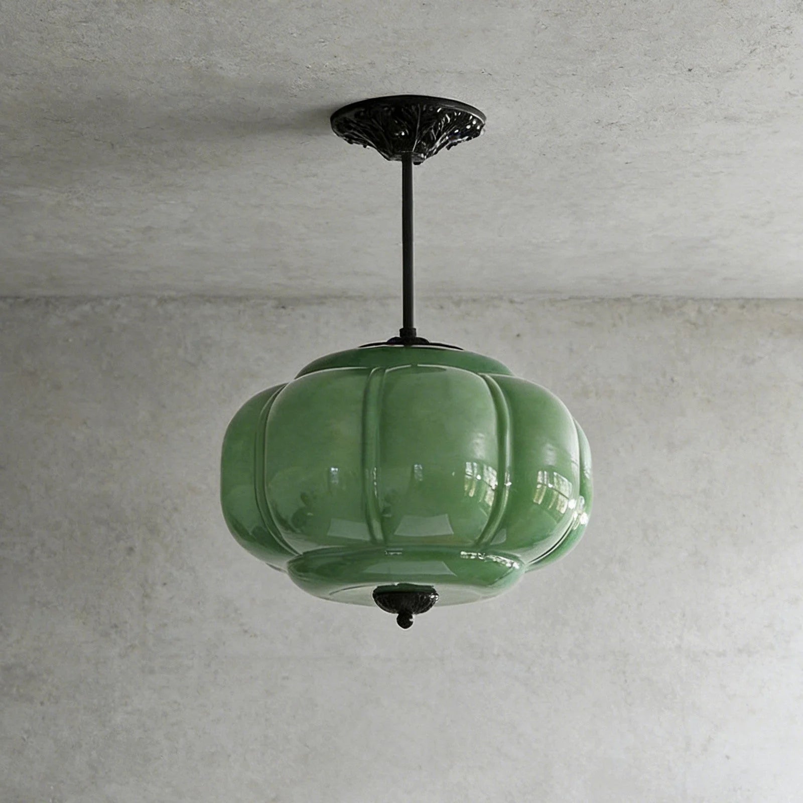 Luxroyale Green Glass Pendant Lamp with Brass Accents