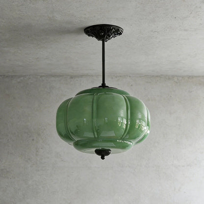 Luxroyale Green Glass Pendant Lamp with Brass Accents