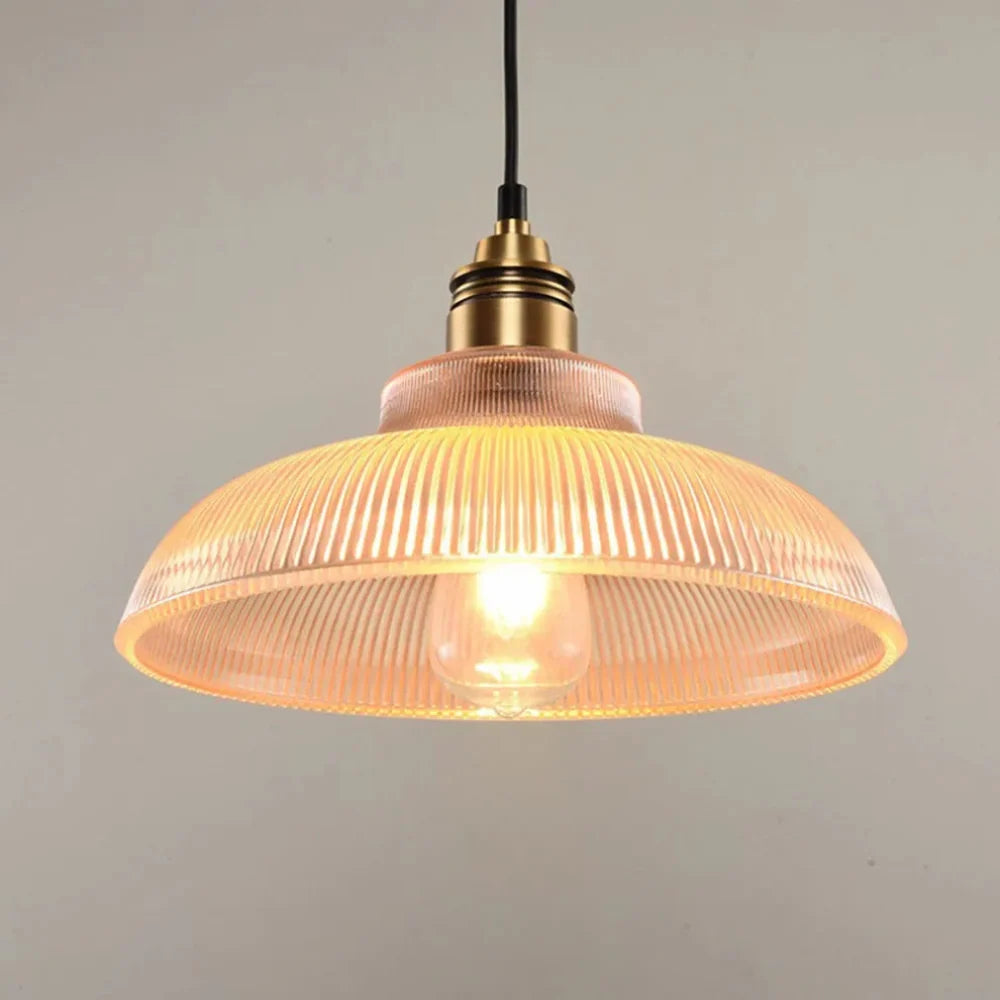 Retro Pendant Light with Ribbed Shade | Vintage Hanging Lamp for Dining & Living Room