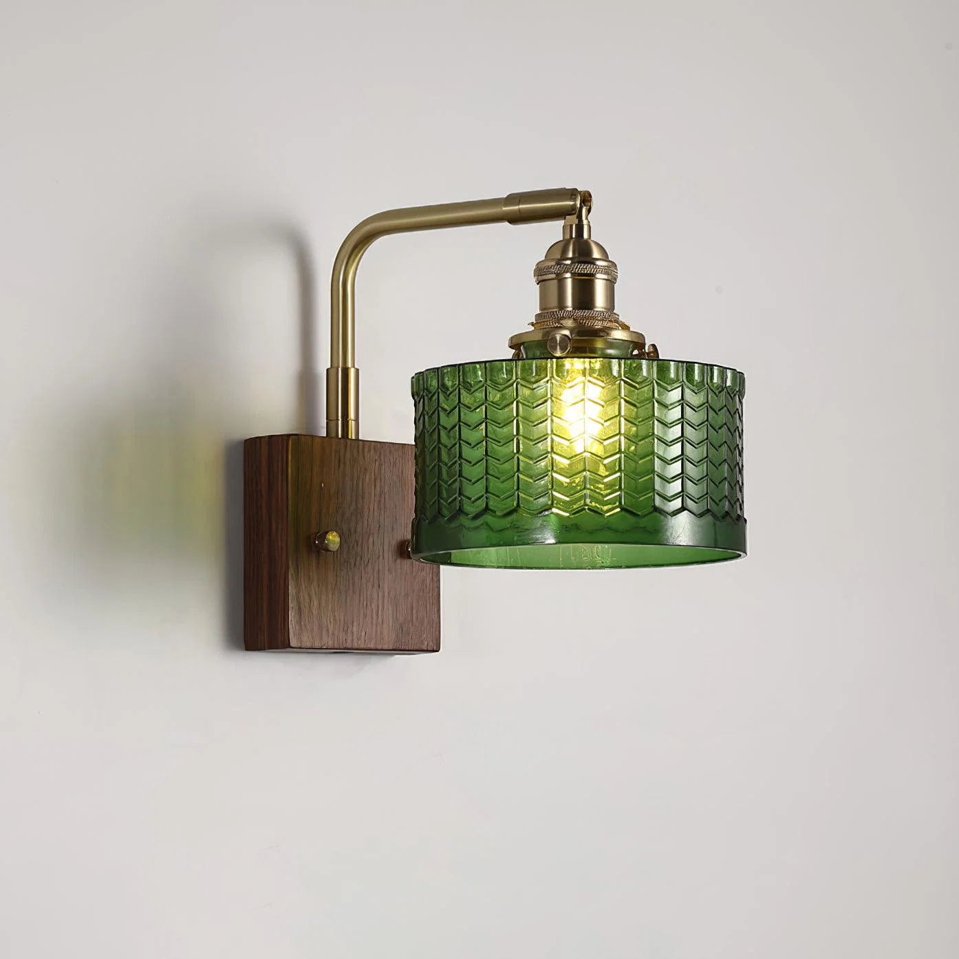 Camela Wall Lamp | Rustic Green Glass & Wood Sconce | Fish Scale Art Glass Lighting | E26/E27 LED or Incandescent | Living Room Bedroom Hallway