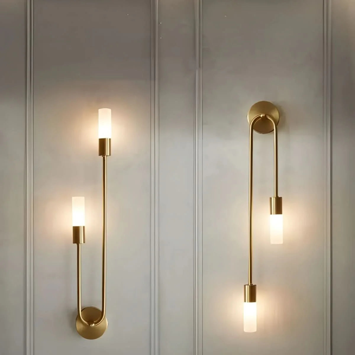 Modern Gold Wall Sconce – Dual Frosted Glass Lights