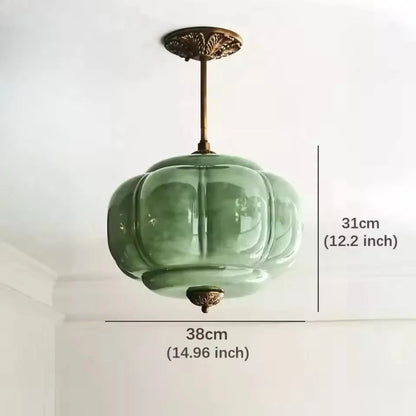 Luxroyale Green Glass Pendant Lamp with Brass Accents