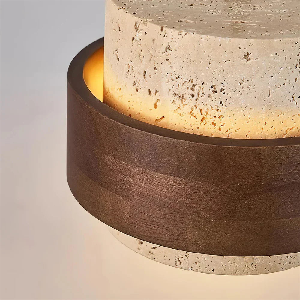 Travertine Stone Pendant Light with Walnut Accent Modern | Stonira