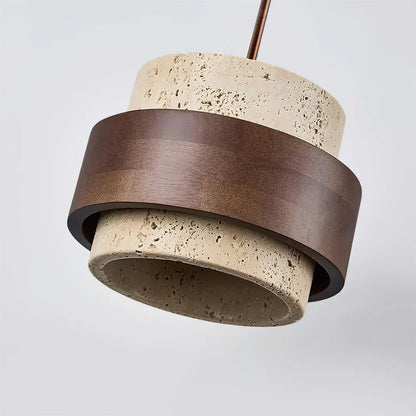 Travertine Stone Pendant Light with Walnut Accent Modern | Stonira
