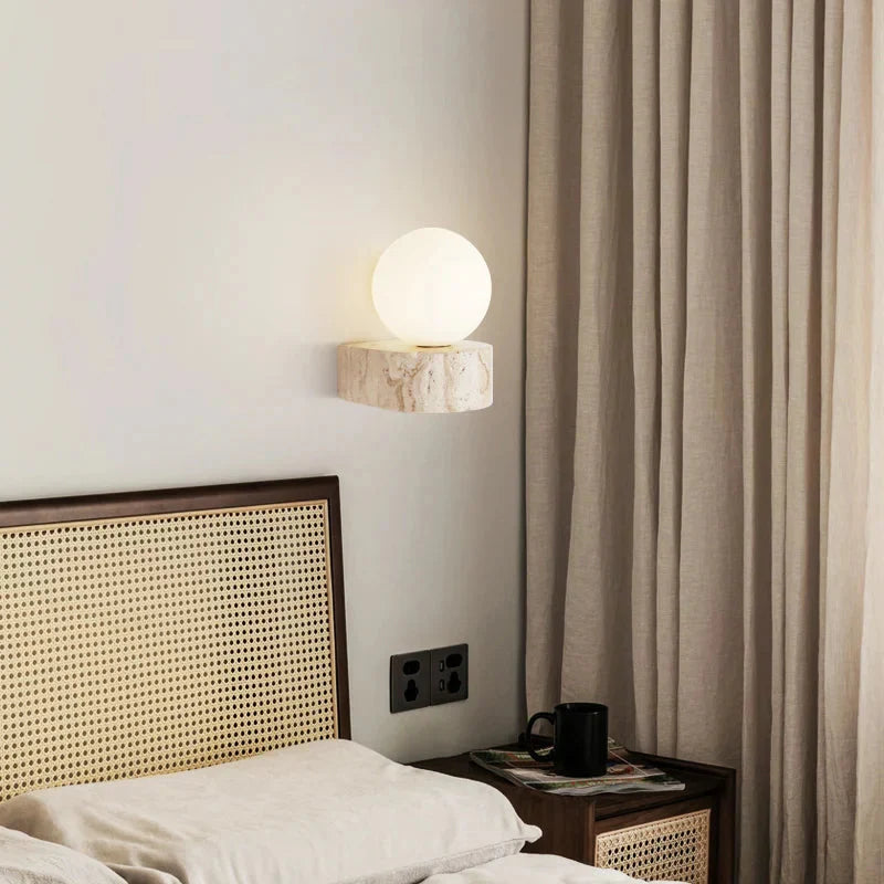 Luxroyale Wabi Sabi Cave Stone Base round Wall Lamp with Soft Warm LED Glow
